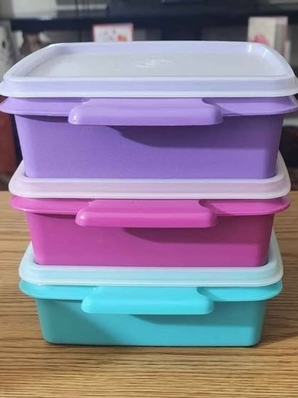 Tupperware Purple, Pink & Teal Stackable Food Storage Set